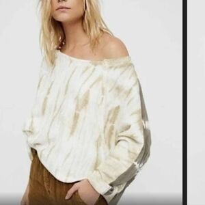 Free People East Meets West Tie Dye Neutral Tones Loose Relaxed Off Shoulder Top